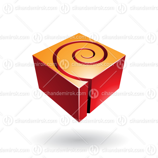 Orange and Red Cubical Shiny Shape with a Spiral Hole