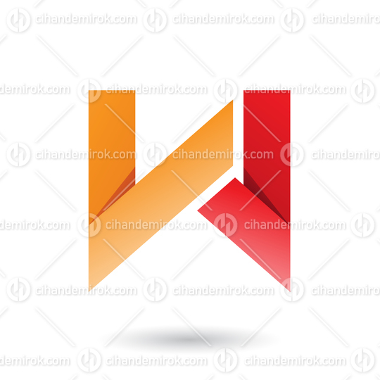Orange and Red Folded Paper Letter W Vector Illustration