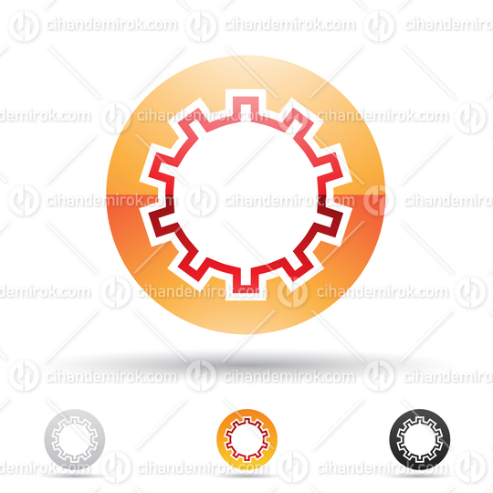 Orange and Red Glossy Abstract Logo Icon of Letter O with Medieval Lines