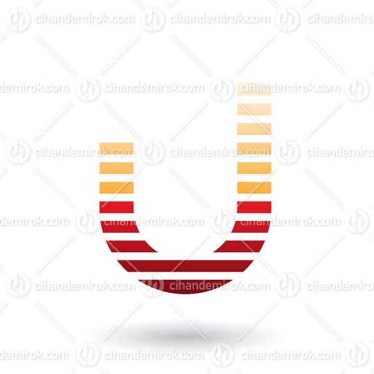 Orange and Red Letter U Icon with Horizontal Thin Stripes