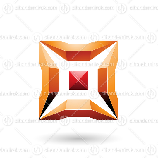Orange and Red Square with 3d Glossy Pieces Vector Illustration