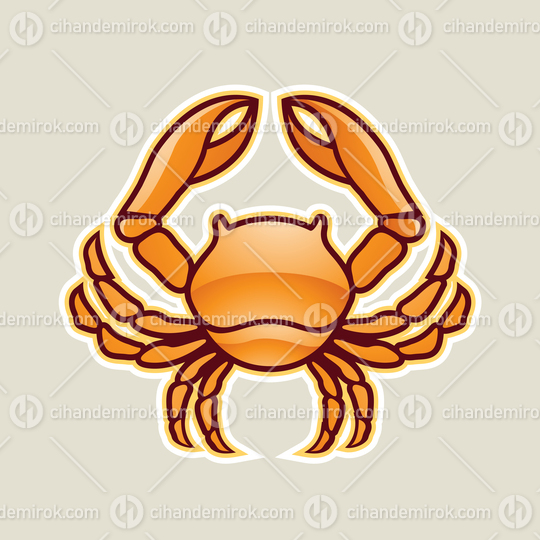 Orange Glossy Crab or Cancer Icon Vector Illustration