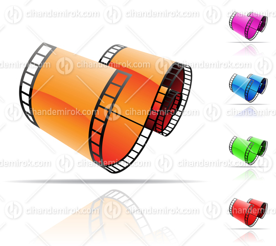 Orange Glossy Film Reel with Other Colorful Film Reels