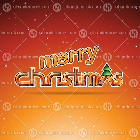 Orange Glossy Merry Christmas Text Design Vector Illustration