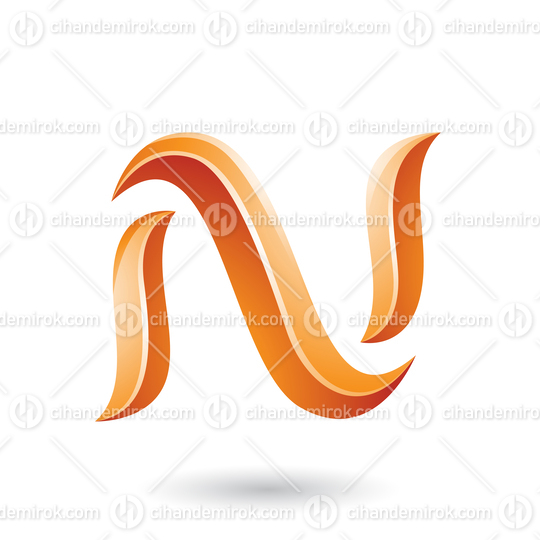 Orange Glossy Snake Shaped Letter N Vector Illustration