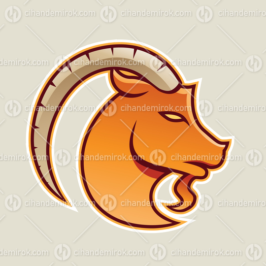 Orange Goat with a Long Horn Icon Vector Illustration