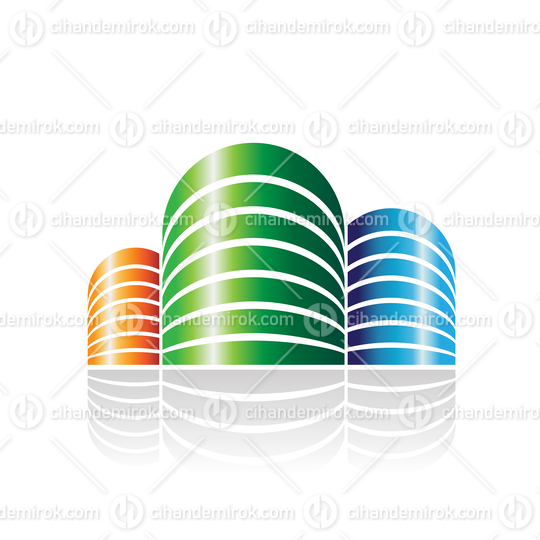 Orange Green and Blue Glossy Striped Cylindrical Buildings Icon