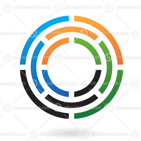 Orange, Green, Black and Blue Split Circles Forming a Round Maze