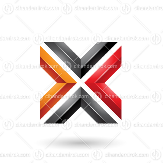 Orange Red and Black Square Shaped Letter X Vector Illustration