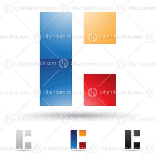 Orange Red and Blue Glossy Abstract Square and Rectangle Logo Icon of Letter C