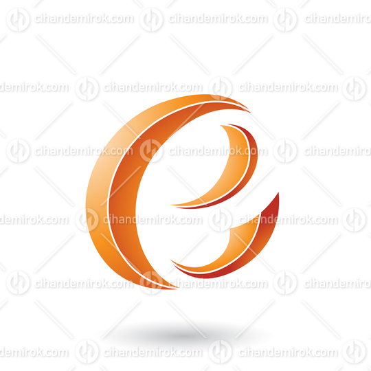 Orange Striped Crescent Shape Letter E Vector Illustration