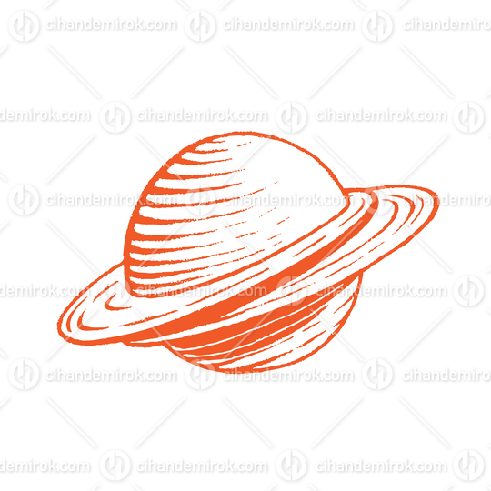Orange Vectorized Ink Sketch of Planet Illustration