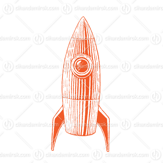 Orange Vectorized Ink Sketch of Rocket Illustration