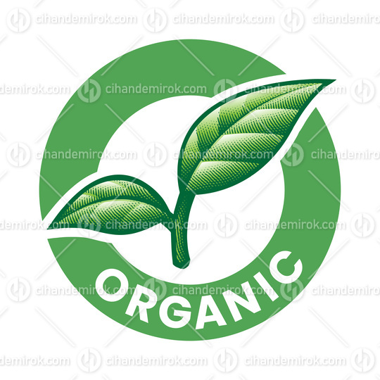 Organic Engraved Round Icon with 2 Green Leaves - Icon 4