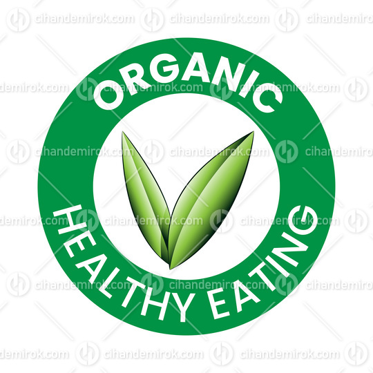 Organic Healthy Eating Round Icon with Shaded Green Leaves