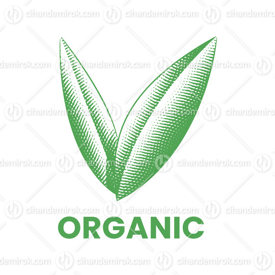 Organic Icon with Green Engraved Leaves