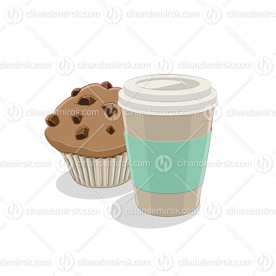 Paper Coffee Cup and Muffin Breakfast Vector Illustration