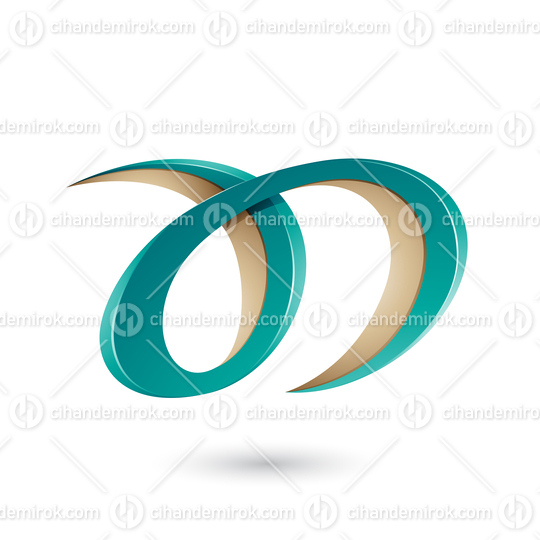 Persian Green and Beige Curvy Letter A and D Vector Illustration