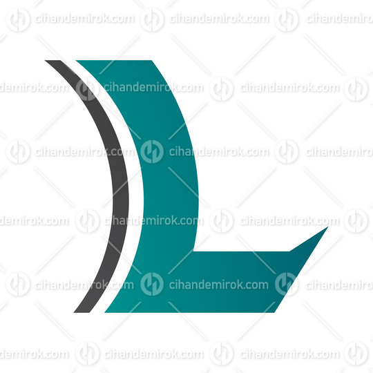 Persian Green and Black Concave Lens Shaped Letter L Icon