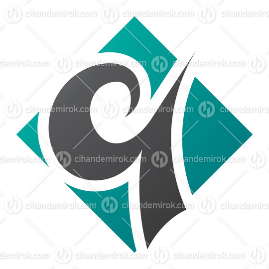 Persian Green and Black Diamond Shaped Letter Q Icon