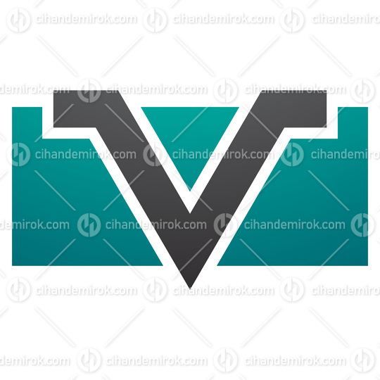 Persian Green and Black Rectangle Shaped Letter V Icon
