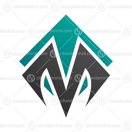 Persian Green and Black Square Diamond Shaped Letter M Icon