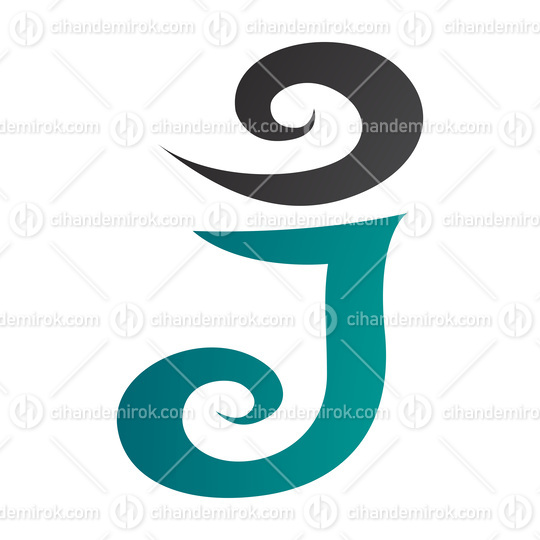 Persian Green and Black Swirl Shaped Letter J Icon