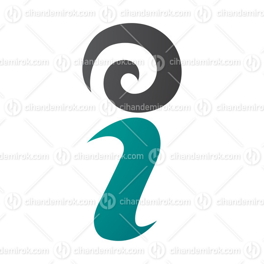 Persian Green and Black Swirly Letter I Icon