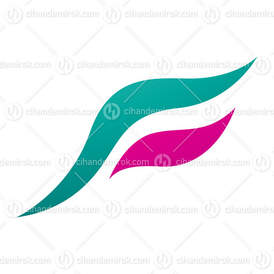 Persian Green and Magenta Flying Bird Shaped Letter F Icon