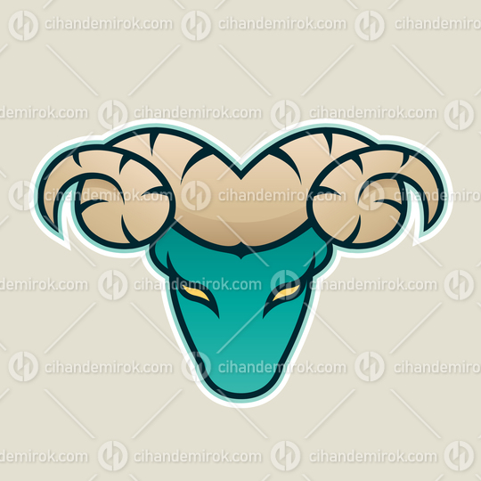 Persian Green Aries or Ram Icon Front View Vector Illustration