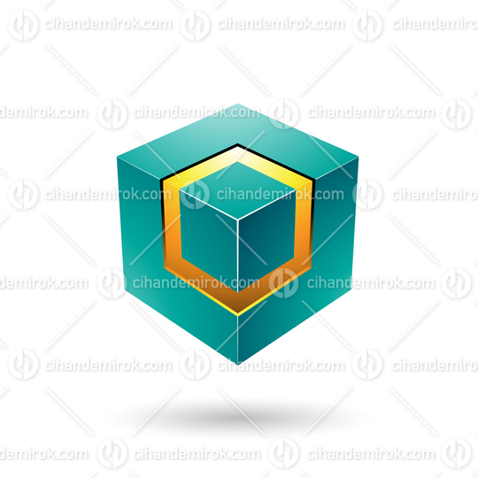 Persian Green Bold Cube with Glowing Core Vector Illustration