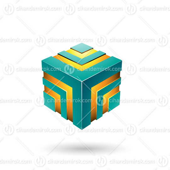 Persian Green Bold Striped Cube Vector Illustration