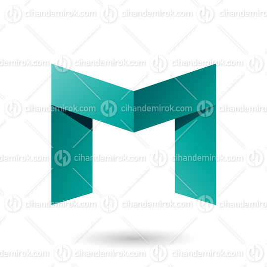 Persian Green Folded Paper Letter M Vector Illustration