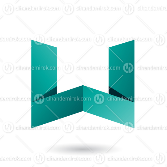 Persian Green Folded Paper Letter W Vector Illustration
