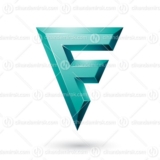 Persian Green Glossy Geometrical Letter F Vector Illustration