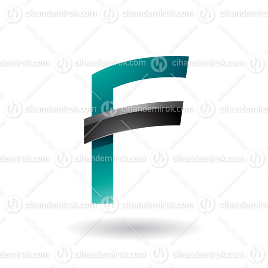 Persian Green Letter F with Black Glossy Stick Vector Illustration