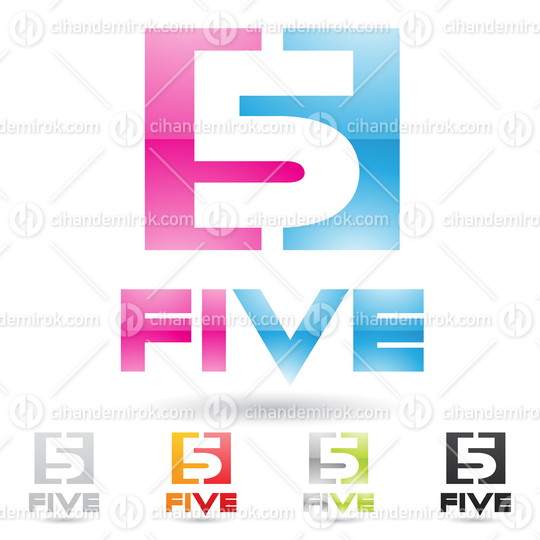 Pink and Blue Abstract Logo Icon of a Bold Number 5 with Negative Space