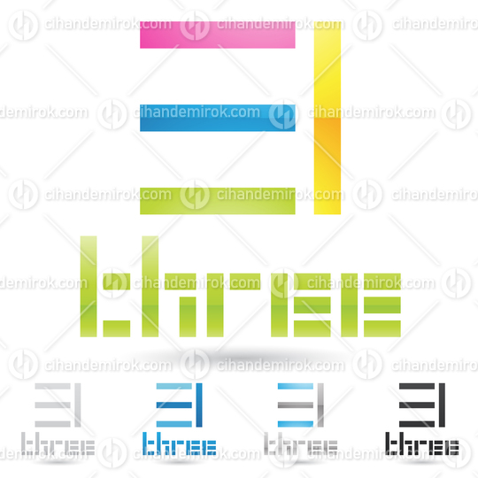 Pink Blue Green and Yellow Abstract Logo Icon of Number 3 with Rectangular Sticks