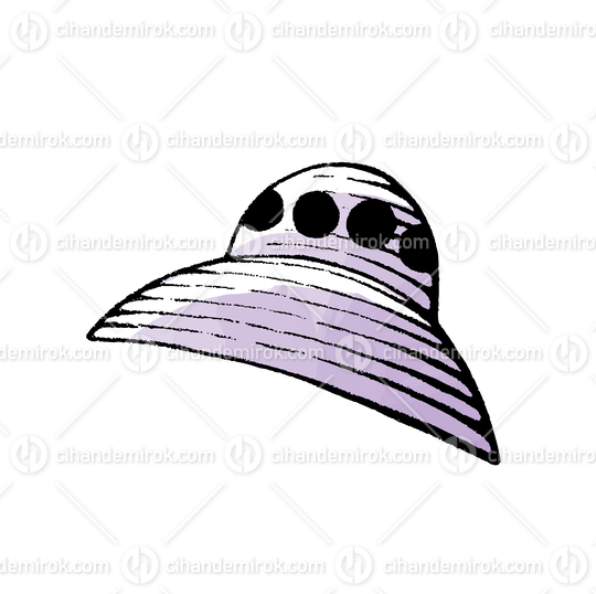 Purple Alien Spaceship, Scratchboard Engraved Vector