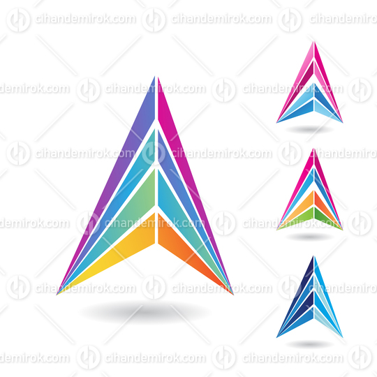 Purple Magenta Blue Green and Orange Abstract Letter A with an Arrow Head Shape