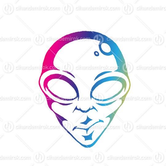 Rainbow Colored Vectorized Ink Sketch of Alien Face Illustration