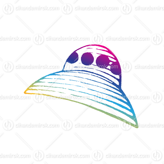 Rainbow Colored Vectorized Ink Sketch of Alien Ship Illustration