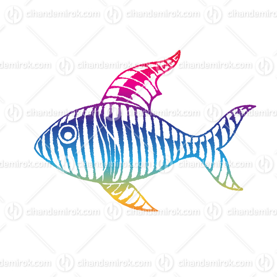 Rainbow Colored Vectorized Ink Sketch of Fish Illustration