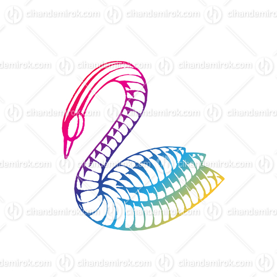 Rainbow Colored Vectorized Ink Sketch of Swan Illustration