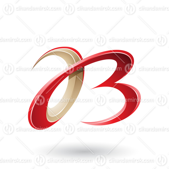 Red and Beige 3d Curly Letters A and B Vector Illustration
