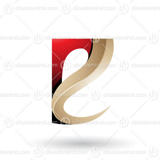 Red and Beige Glossy Curvy Embossed Letter E Vector Illustration