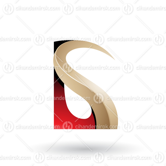 Red and Beige Glossy Curvy Embossed Letter G Vector Illustration