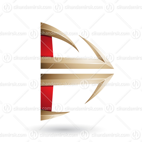 Red and Beige Glossy Embossed Arrow Shape Vector Illustration