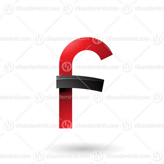 Red and Black Bold Curvy Letter F Vector Illustration