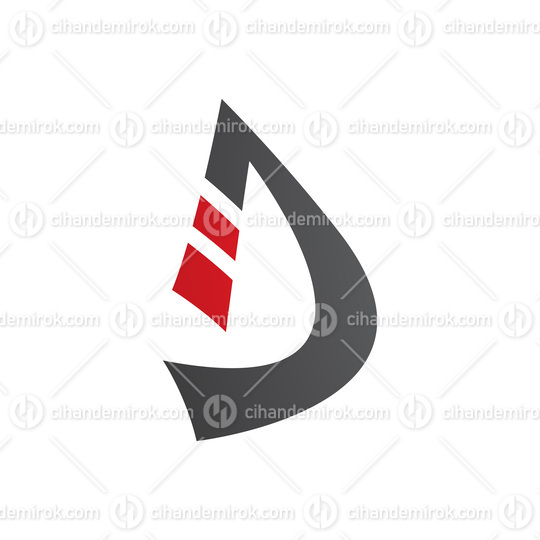 Red and Black Curved Strip Shaped Letter D Icon